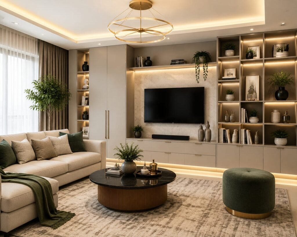 modern interior design ideas with built-in storage solutions and organized living space

